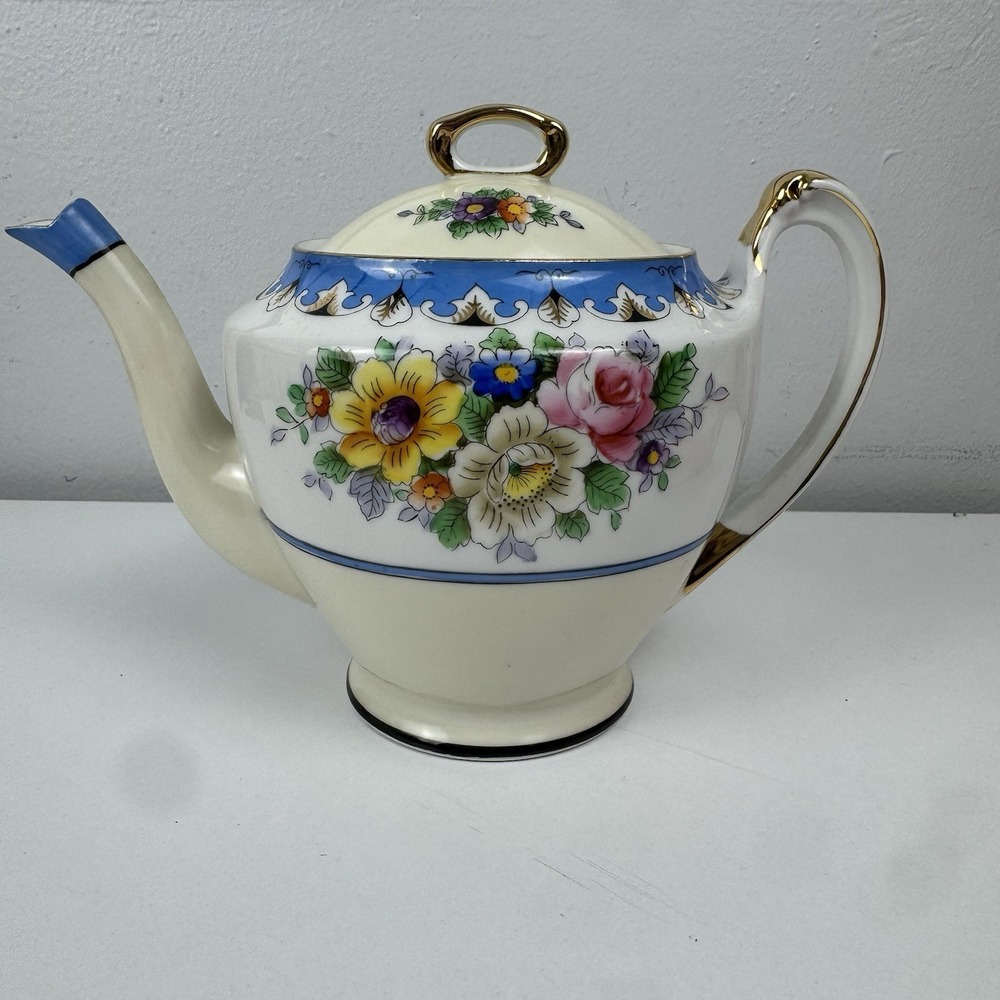 Vtg 1940s Noritake Floral Teapot Hand Painted Gold Trim Japan